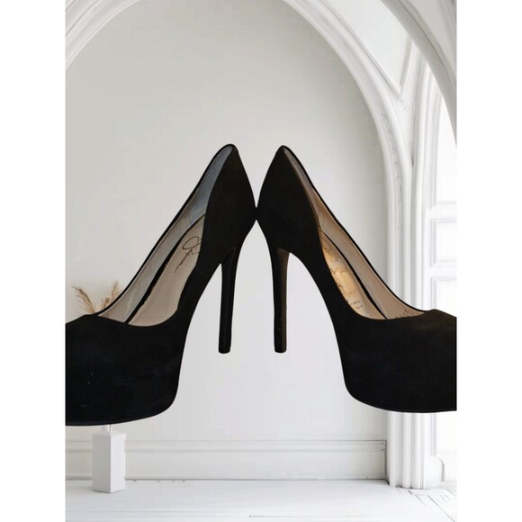 Jessica Simpson Rebeca 5.5" High Heels Sz 8 Women's Platform Pump Black Suede - Picture 4 of 16